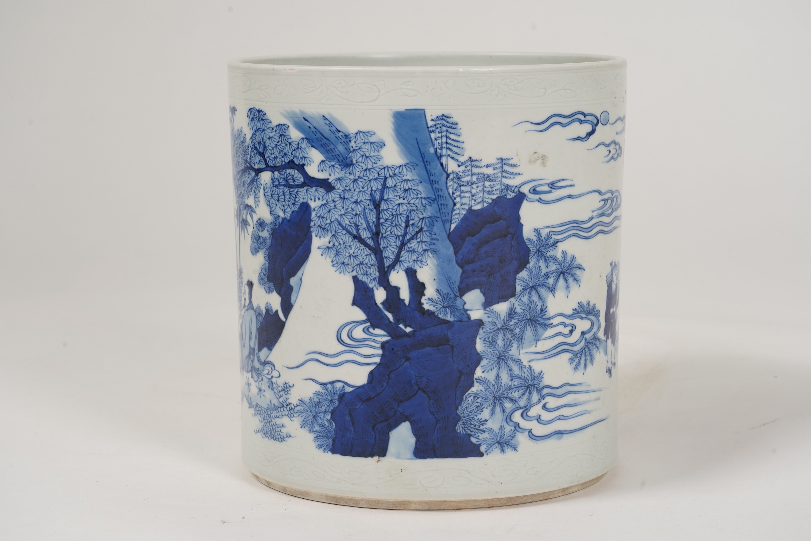 A Chinese blue and white brush pot, possibly Shunzhi period
